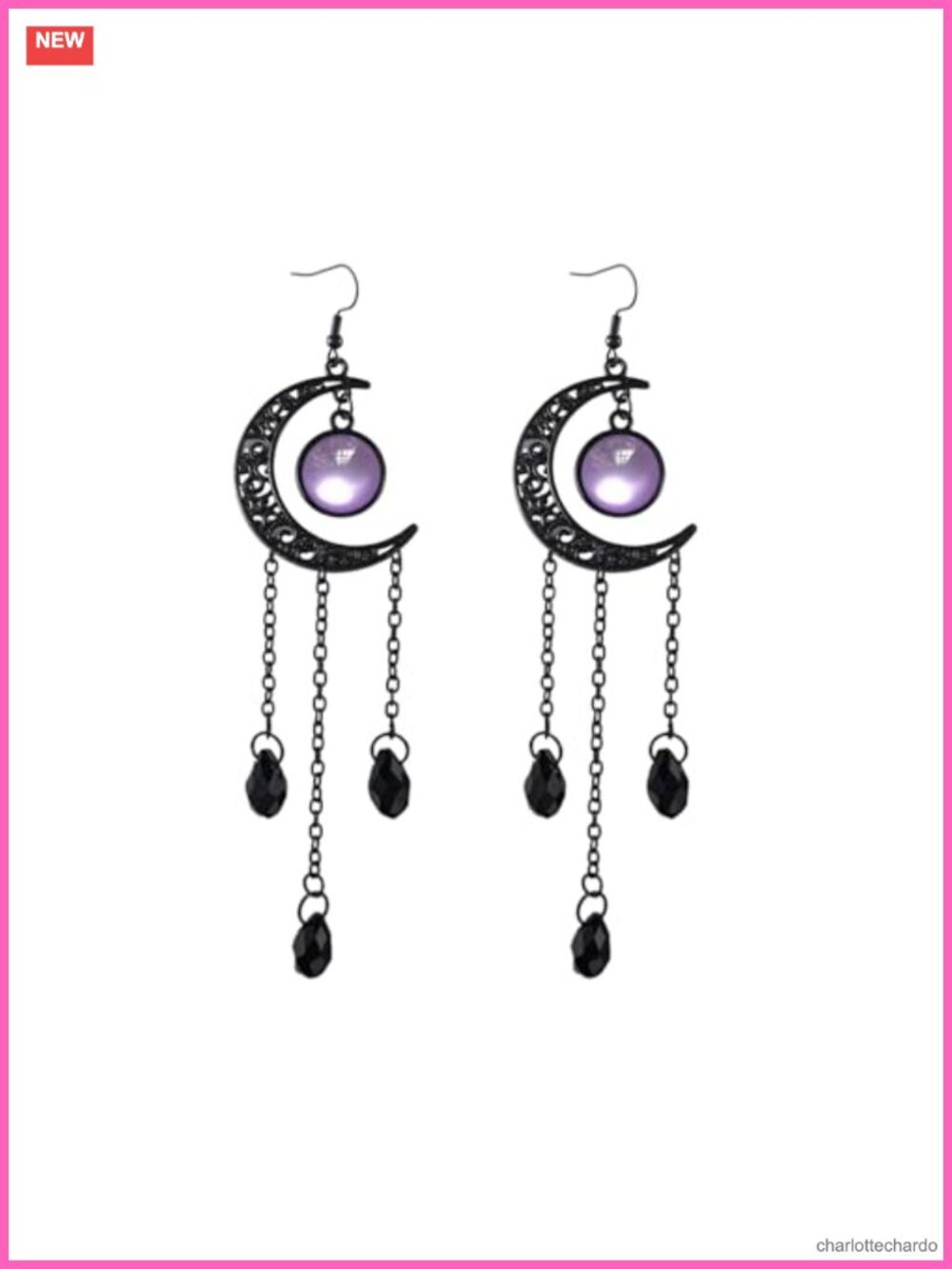 Gothic Black Moon Dangle Earrings Women Vintage Crystal Crescent Witch